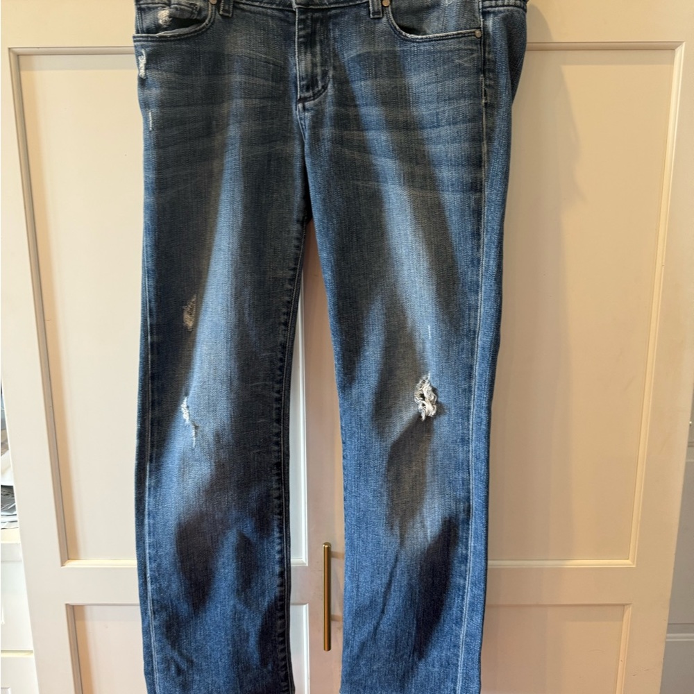 PAIGE Blue Distressed Straight Leg Jeans size 28